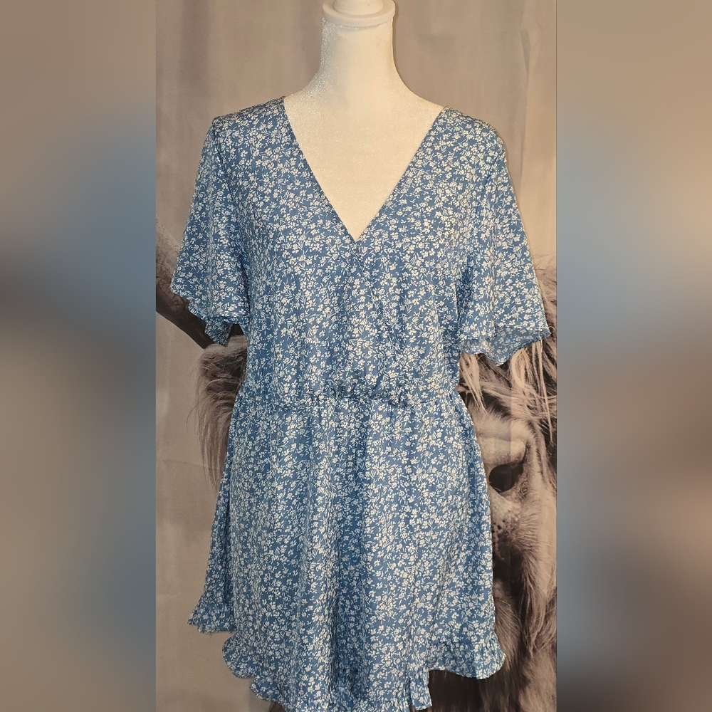 Blue Floral V-Neck Romper